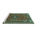 Sideview of Machine Washable Persian Turquoise Traditional Area Rugs, wshtr891turq