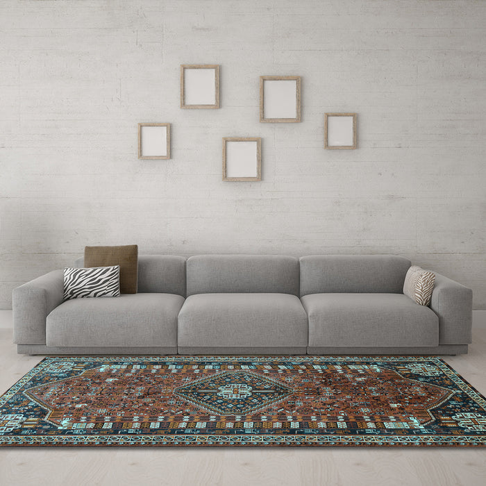 Machine Washable Persian Light Blue Traditional Rug in a Living Room, wshtr891lblu