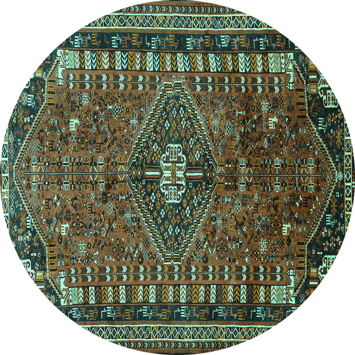 Round Persian Turquoise Traditional Rug, tr891turq