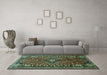 Machine Washable Persian Turquoise Traditional Area Rugs in a Living Room,, wshtr891turq