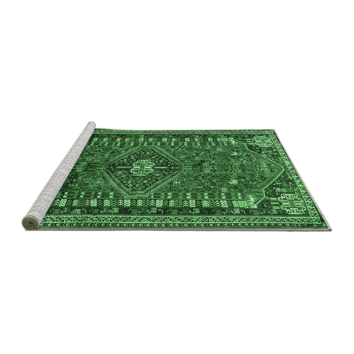 Sideview of Machine Washable Persian Emerald Green Traditional Area Rugs, wshtr891emgrn