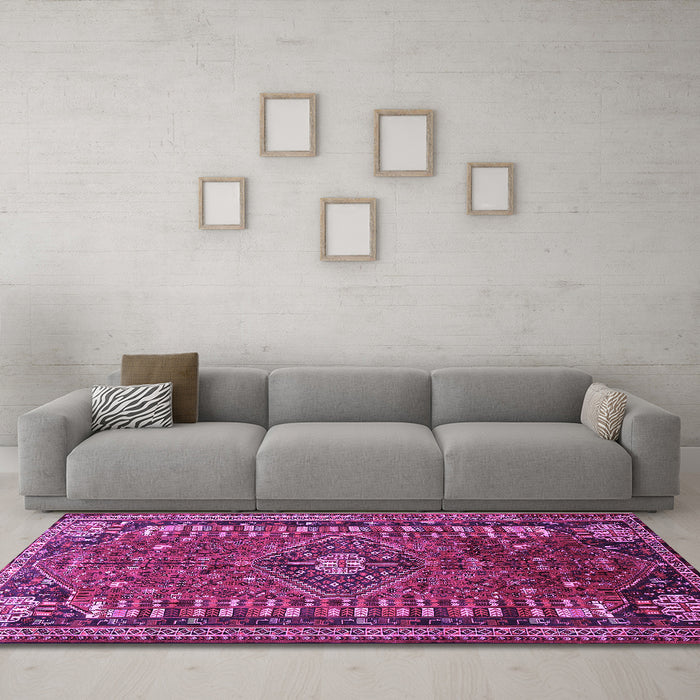 Machine Washable Persian Purple Traditional Area Rugs in a Living Room, wshtr891pur