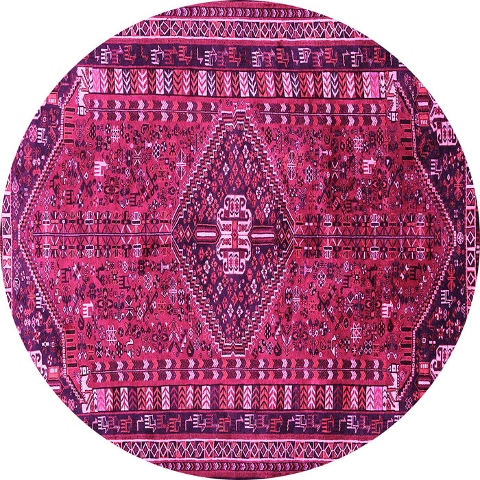 Round Machine Washable Persian Pink Traditional Rug, wshtr891pnk