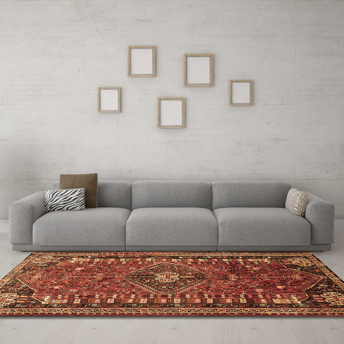 Machine Washable Persian Brown Traditional Rug in a Living Room,, wshtr891brn