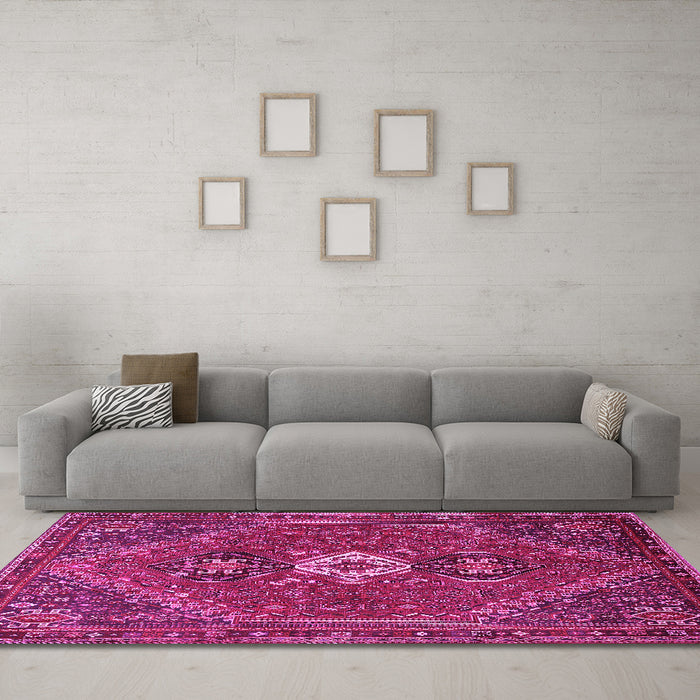 Machine Washable Persian Pink Traditional Rug in a Living Room, wshtr892pnk