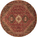 Round Machine Washable Persian Brown Traditional Rug, wshtr892brn