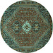 Round Machine Washable Persian Turquoise Traditional Area Rugs, wshtr892turq