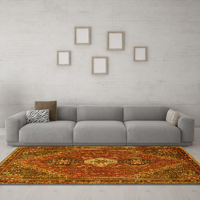 Machine Washable Persian Yellow Traditional Rug in a Living Room, wshtr892yw