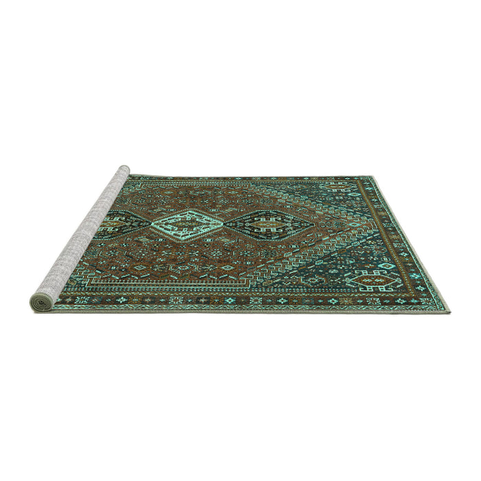 Sideview of Machine Washable Persian Turquoise Traditional Area Rugs, wshtr892turq