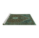 Sideview of Machine Washable Persian Turquoise Traditional Area Rugs, wshtr892turq