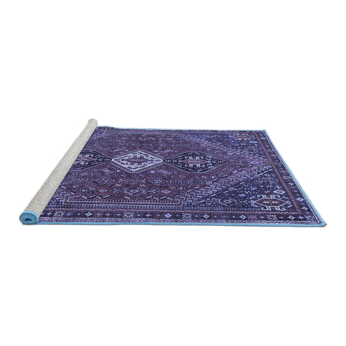 Sideview of Machine Washable Persian Blue Traditional Rug, wshtr892blu