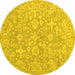 Round Oriental Yellow Traditional Rug, tr893yw