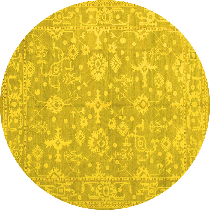 Round Machine Washable Oriental Yellow Traditional Rug, wshtr893yw