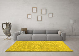 Machine Washable Oriental Yellow Traditional Rug in a Living Room, wshtr893yw
