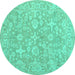 Round Machine Washable Oriental Turquoise Traditional Area Rugs, wshtr893turq