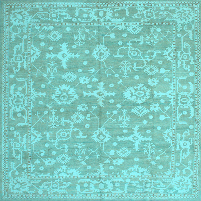 Square Machine Washable Oriental Light Blue Traditional Rug, wshtr893lblu