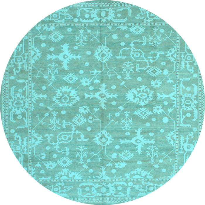 Round Oriental Light Blue Traditional Rug, tr893lblu