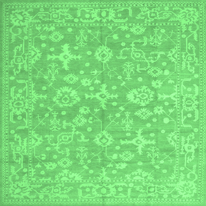 Square Machine Washable Oriental Emerald Green Traditional Area Rugs, wshtr893emgrn