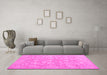 Machine Washable Oriental Pink Traditional Rug in a Living Room, wshtr893pnk