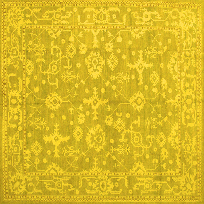 Square Machine Washable Oriental Yellow Traditional Rug, wshtr893yw