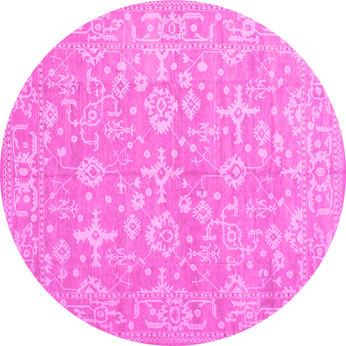 Round Machine Washable Oriental Pink Traditional Rug, wshtr893pnk