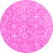 Round Machine Washable Oriental Pink Traditional Rug, wshtr893pnk