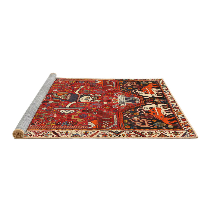 Sideview of Machine Washable Traditional Orange Brown Rug, wshtr894