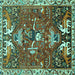 Square Animal Turquoise Traditional Rug, tr894turq