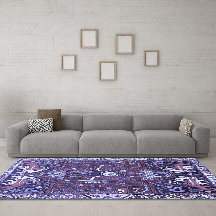 Machine Washable Animal Blue Traditional Rug in a Living Room, wshtr894blu