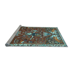 Sideview of Machine Washable Animal Light Blue Traditional Rug, wshtr894lblu