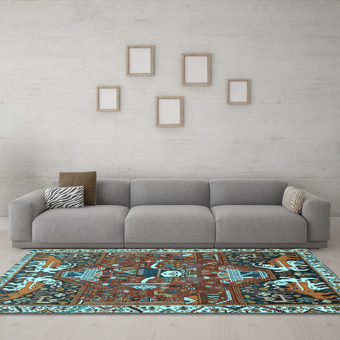Machine Washable Animal Light Blue Traditional Rug in a Living Room, wshtr894lblu