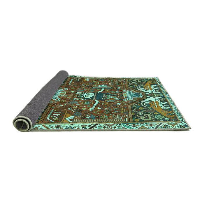Sideview of Animal Turquoise Traditional Rug, tr894turq