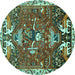 Round Machine Washable Animal Turquoise Traditional Area Rugs, wshtr894turq