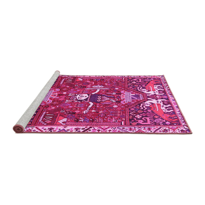 Sideview of Machine Washable Animal Pink Traditional Rug, wshtr894pnk