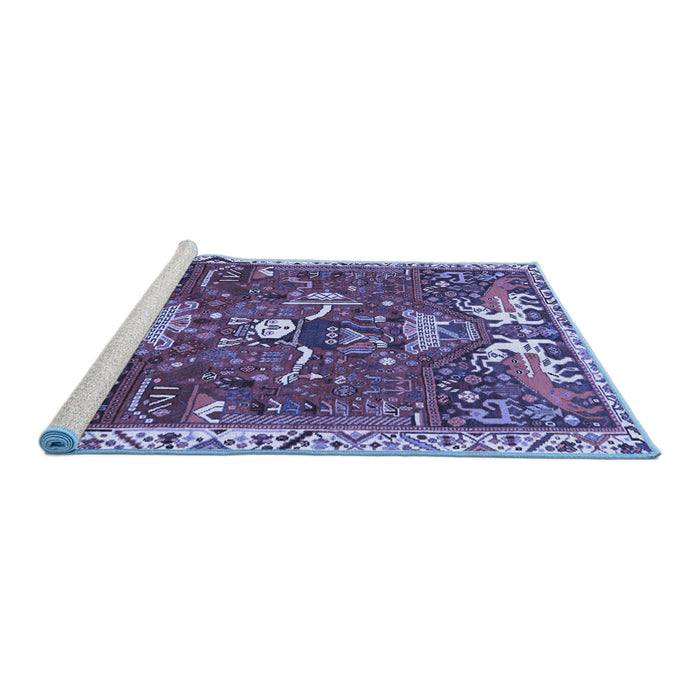 Sideview of Machine Washable Animal Blue Traditional Rug, wshtr894blu