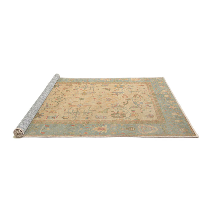 Sideview of Machine Washable Traditional Sand Brown Rug, wshtr895