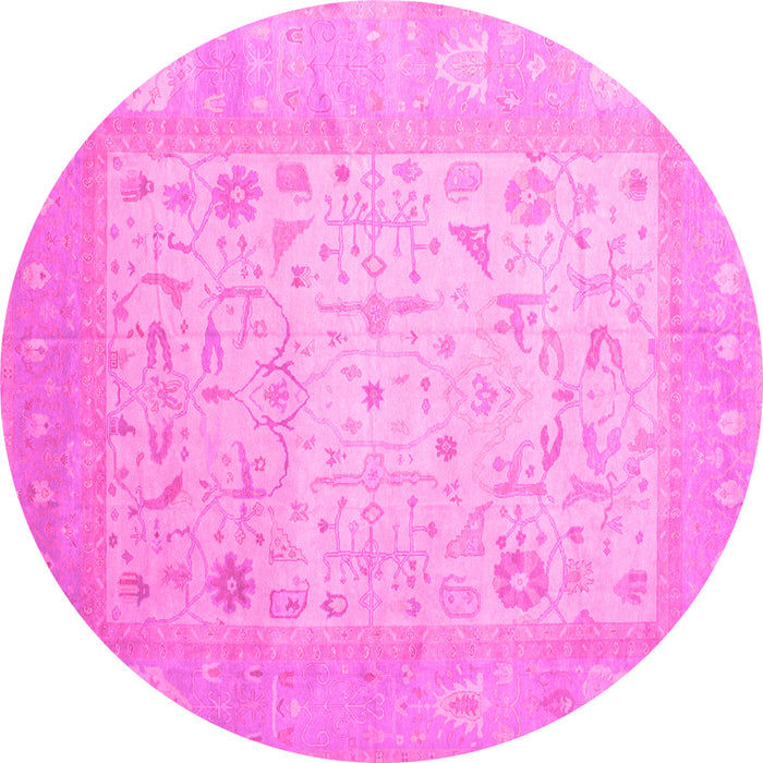 Round Machine Washable Persian Pink Traditional Rug, wshtr895pnk