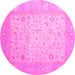 Round Machine Washable Persian Pink Traditional Rug, wshtr895pnk