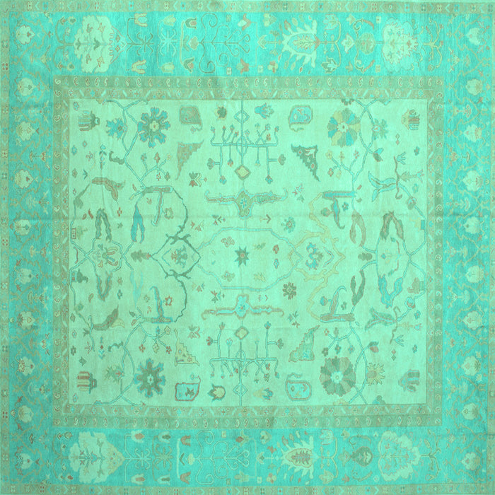 Square Machine Washable Persian Turquoise Traditional Area Rugs, wshtr895turq