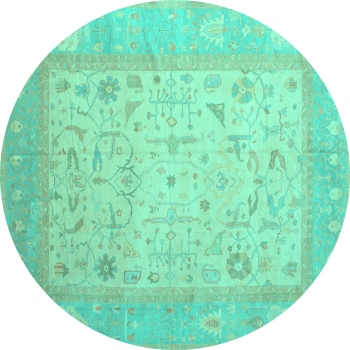 Round Machine Washable Persian Turquoise Traditional Area Rugs, wshtr895turq