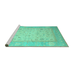 Sideview of Machine Washable Persian Turquoise Traditional Area Rugs, wshtr895turq