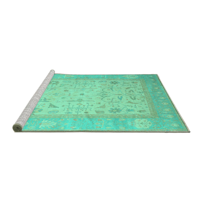 Sideview of Machine Washable Persian Turquoise Traditional Area Rugs, wshtr895turq
