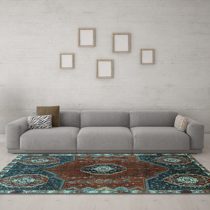 Machine Washable Persian Light Blue Traditional Rug in a Living Room, wshtr896lblu