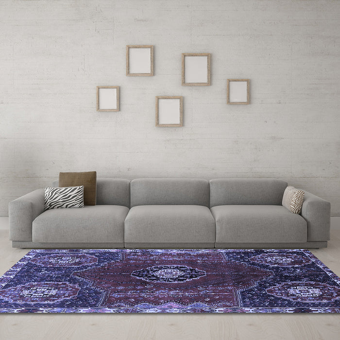 Machine Washable Persian Blue Traditional Rug in a Living Room, wshtr896blu