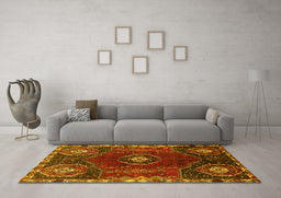 Machine Washable Persian Yellow Traditional Rug in a Living Room, wshtr896yw