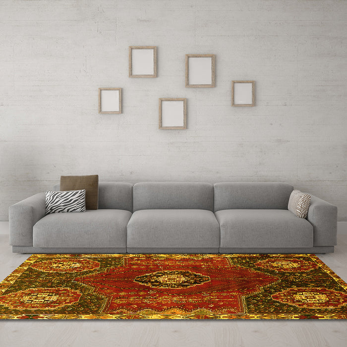 Machine Washable Persian Yellow Traditional Rug in a Living Room, wshtr896yw