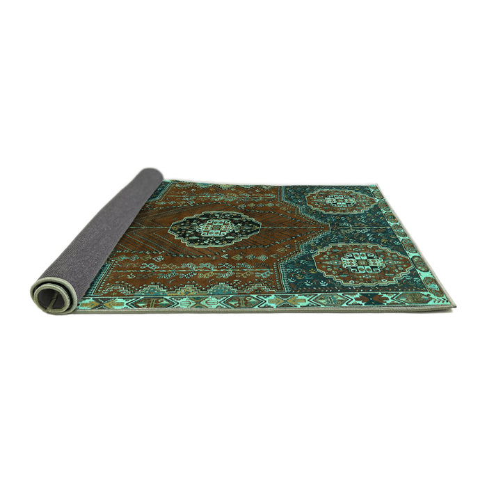 Sideview of Persian Turquoise Traditional Rug, tr896turq