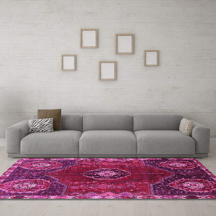 Machine Washable Persian Pink Traditional Rug in a Living Room, wshtr896pnk