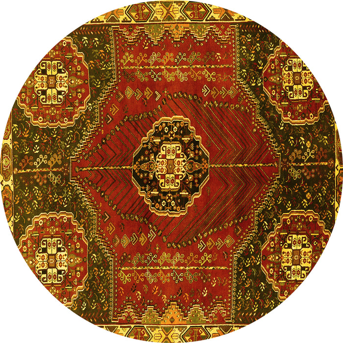 Round Persian Yellow Traditional Rug, tr896yw
