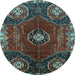 Round Machine Washable Persian Light Blue Traditional Rug, wshtr896lblu